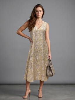 Twenty Dresses by Nykaa Fashion - Side Pocket Yellow Paisley Printed V-Neck A-Line Dress