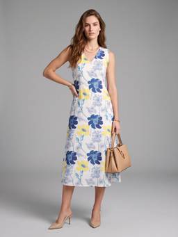 Twenty Dresses by Nykaa Fashion - Side Pocket White Floral Printed V-Neck A-Line Dress