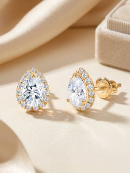 Ornate Jewels - 14K Yellow Gold 1.36 Carat Pear Lab Grown Diamond Halo Stud Earring for Women & Girls