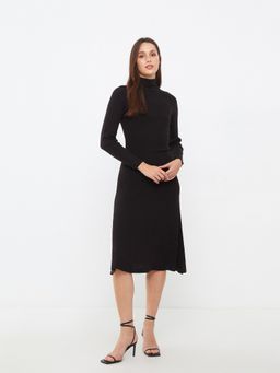 LC WAIKIKI - Black Classic Half Turtleneck Straight Long Sleeve Womens Knitwear Dress
