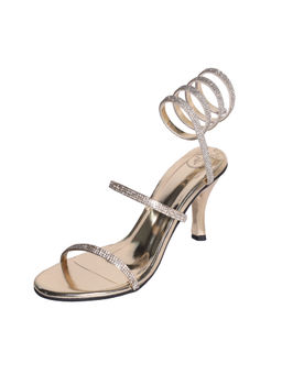 Sana K Luxurious Footwear - Gold Coin Open Toe Mid Ankle Heels