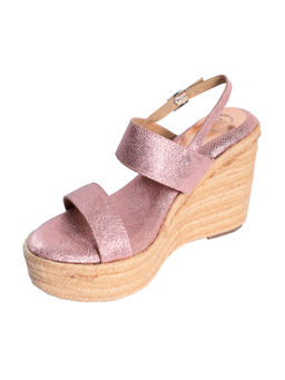 Sana K Luxurious Footwear - Jade Logo Open Toe High Ankle Pink Wedges