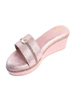 Sana K Luxurious Footwear - Pink Open Toe Slip On Wedges