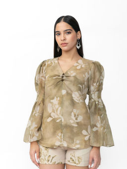 Contemponari - V-Neck Linen Bead Detail Top