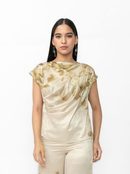 Contemponari - Satin Cowl Neck Draped Top