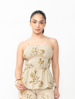 Contemponari - Printed Crepe Peplum Cami Top