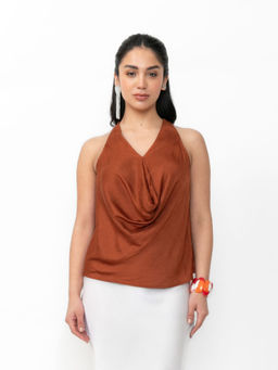 Contemponari - Jacquard Cowl Neck Halter Top