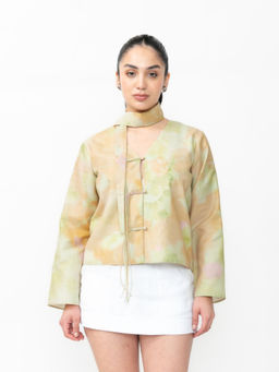 Contemponari - Printed Linen Top with Scarf