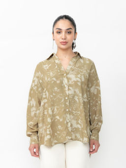 Contemponari - Printed Crepe Oversized Shirt