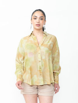Contemponari - Printed Crepe Oversized Shirt