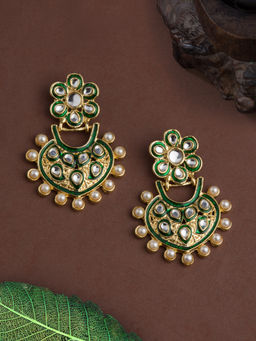 E2O - Green Classic Chandbalis With Studded Floral Earrings