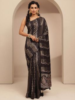 Libas - Black Ethnic Motifs Woven Design Saree With Unstitched Blouse