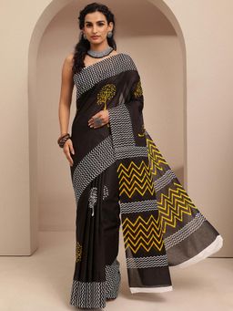 Libas - Black Tropical Printed Saree With Unstitched Blouse