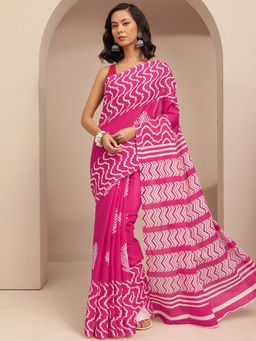 Libas - Pink Ethnic Motif Printed Saree With Unstitched Blouse