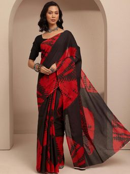 Libas - Black Abstract Printed Saree With Unstitched Blouse