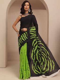 Libas - Black Abstract Printed Saree With Unstitched Blouse