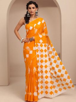 Libas - Orange Tribal Printed Saree With Unstitched Blouse
