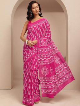 Libas - Pink Tropical Printed Saree With Unstitched Blouse