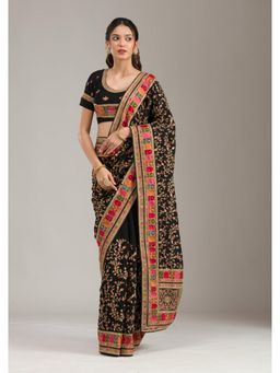 Koskii - Women Zariwork (Gold) Georgette Saree With Unstitched Blouse