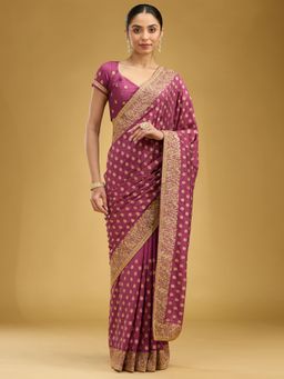 Koskii - Women Zariwork (Gold) Soft Raw Silk Saree With Unstitched Blouse
