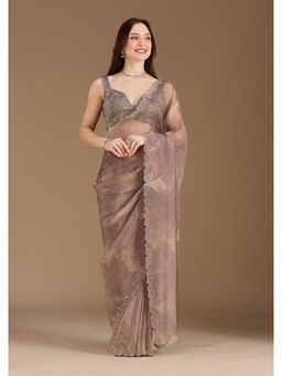 Koskii - Women Stonework (Gold) Tissue Saree With Unstitched Blouse