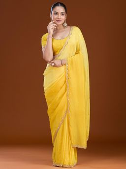 Koskii - Women Cutdana Tissue Saree With Unstitched Blouse