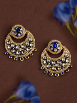 E2O - Blue Classic Chandbalis With Studded Floral Earrings