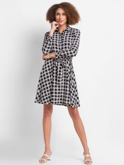Globus - Black and White Checked Shirt Dress