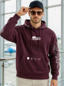 Bewakoof - Men Fig Brown Myth Graphic Printed Oversized Hoodie