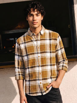 Bewakoof - Men Mustard Yellow and White Checked Shirt