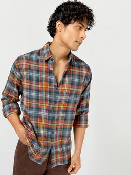 Bewakoof - Men Blue and Orange Checked Shirt