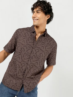 Bewakoof - Men Brown Textured Oversized Shirt
