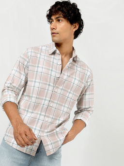 Bewakoof - Men Light Pink and White Checked Shirt
