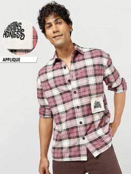 Bewakoof - Men Pink and White Checked Relaxed Fit Shirt