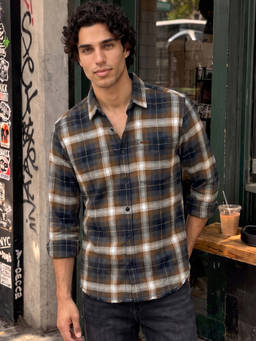 Bewakoof - Men Brown and Off White Checked Shirt