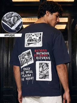 Bewakoof - DC Men Navy Blue Returns Applique Oversized T-shirt