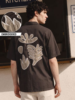 Bewakoof - Men Brown Embroidered Oversized Shirt