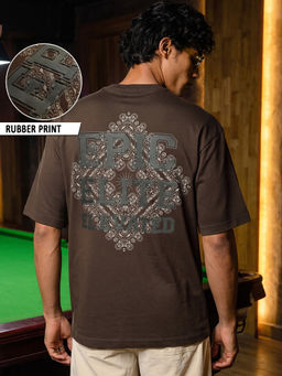 Bewakoof - Men Brown Elite Graphic Printed Oversized T-shirt