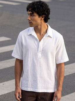 Bewakoof - Men White Oversized Popover Polo T-Shirt