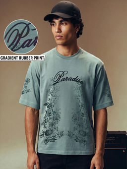 Bewakoof - Men Green Paradise Graphic Printed Oversized T-shirt