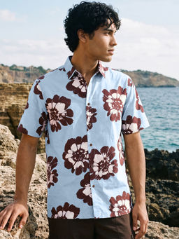 Bewakoof - Men Nantucket Breeze Blue All Over Printed Oversized Shirt