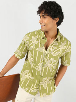 Bewakoof - Men Green All Over Printed Oversized Shirt