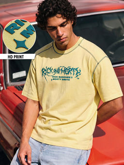 Bewakoof - Men Yellow Rick and Morty Graphic Printed Oversized T-shirt