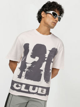 Bewakoof - Men Beige Typography Oversized T-shirt