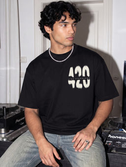 Bewakoof - Men Black High Standards 420 Typography Oversized T-shirt