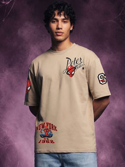Bewakoof - Marvel Men Brown Peter Graphic Printed Oversized T-shirt