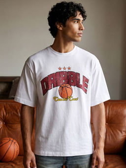 Bewakoof - Men White Dribble Graphic Printed Oversized T-shirt