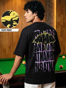 Bewakoof - DC Men Black Batman Graphic Printed Oversized T-shirt