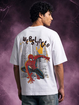 Bewakoof - Marvel Men White Web Slinger Graphic Printed Oversized T-shirt
