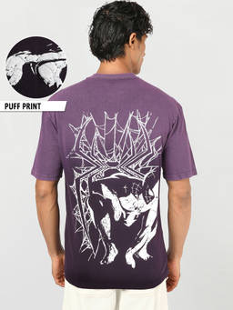 Bewakoof - Marvel Men Purple Crawl Graphic Printed Oversized Acid Wash T-shirt